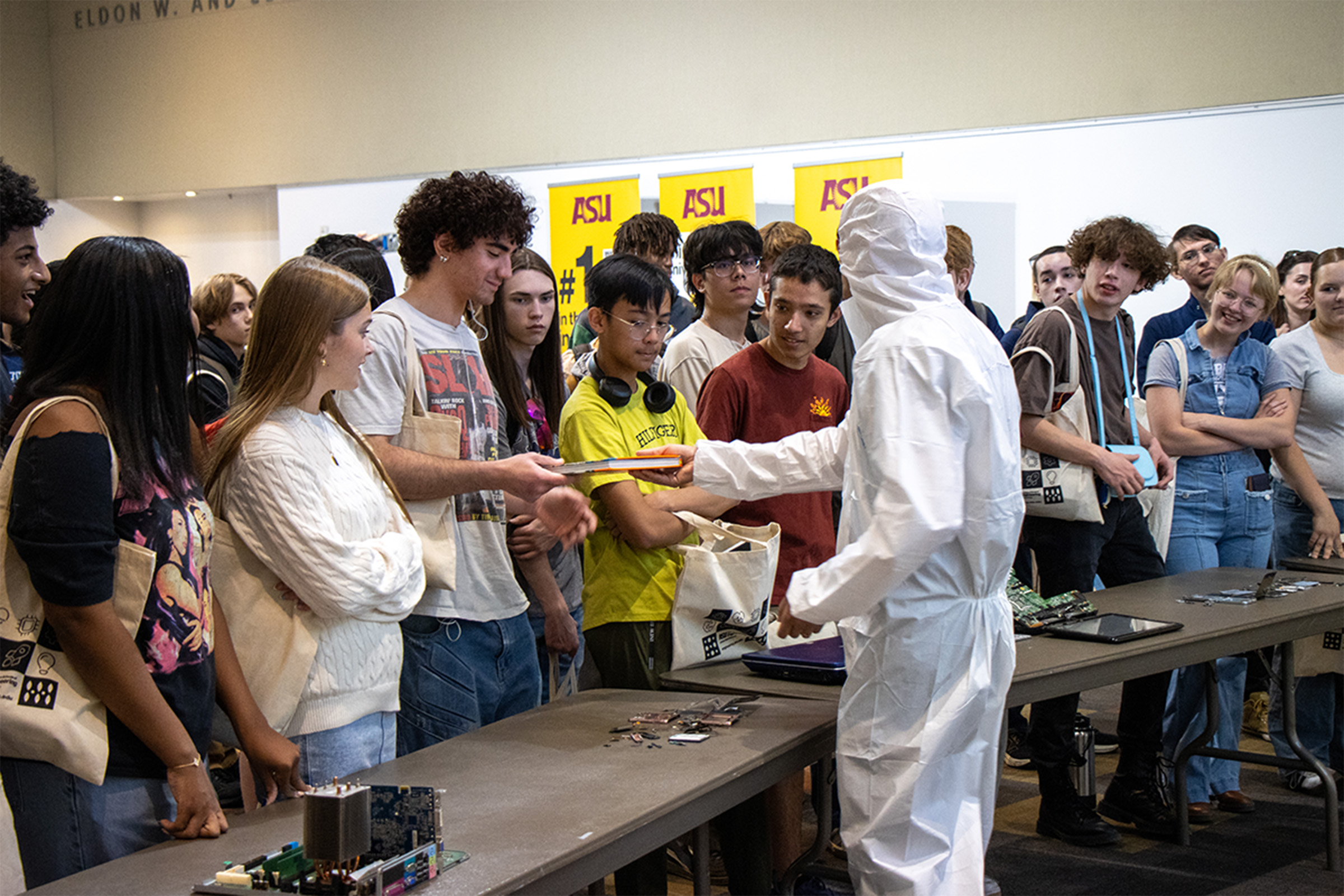 Students listening to a speaker